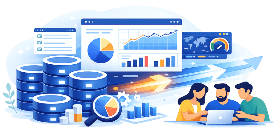 Dashboard Scriptcase con database multipli, grafici e team di sviluppo